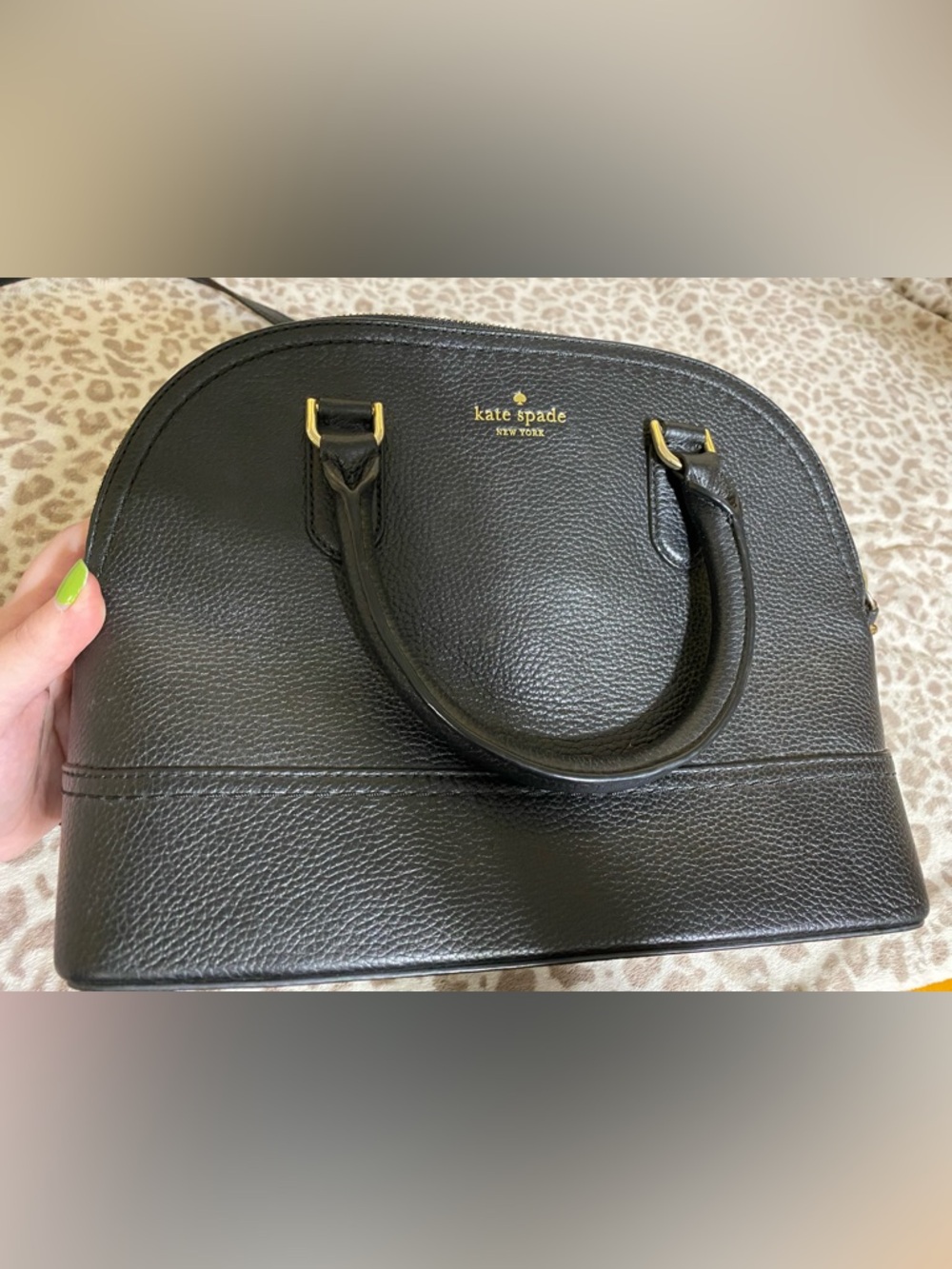 kate spade Black Pebbled Leather Dome Satchel with Gold Hardware